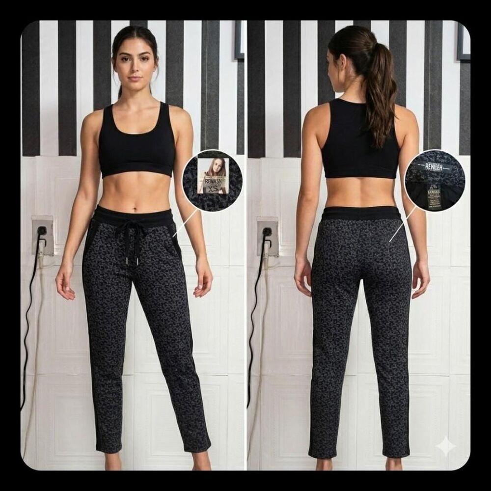 Rewash Black White Floral Print Jogger Pants XS Drawstring Side Stripe